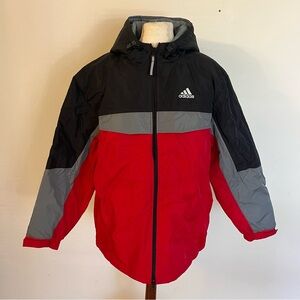 Adidas Men’s Black, Gray, and Red Puffer Jacket – Size M